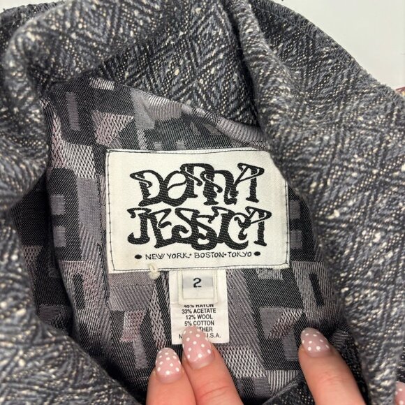 Donna Jessica Art-to-Wear Patchwork Blazer Size 2 Large Metal Buttons Grunge - Picture 11 of 13